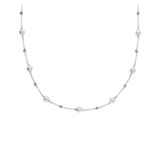Bronzallure long necklace with pearls and rosé spheres WSBZ01006