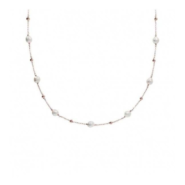 Bronzallure long necklace with pearls and rosé spheres WSBZ01006