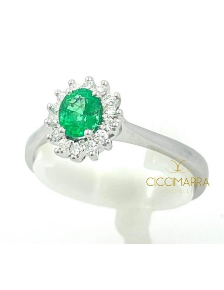 Anello con Smeraldo naturale ct0,35 in oro bianco e diamanti naturali