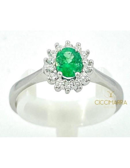 Anello con Smeraldo naturale ct0,35 in oro bianco e diamanti naturali
