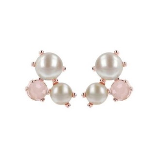 Bronzallure rosè earrings with three gems, pearls and quartz