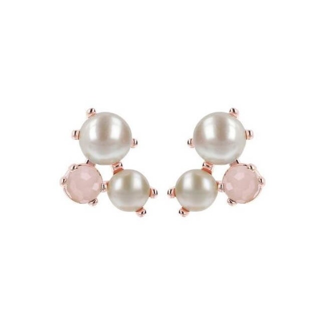 Bronzallure rosè earrings with three gems, pearls and quartz