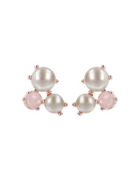 Bronzallure rosè earrings with three gems, pearls and quartz