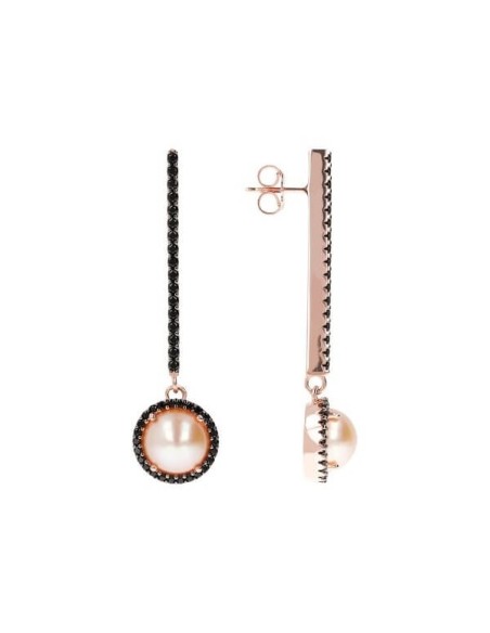 Bronzallure long black pendant earrings with pearl WSBZ01296
