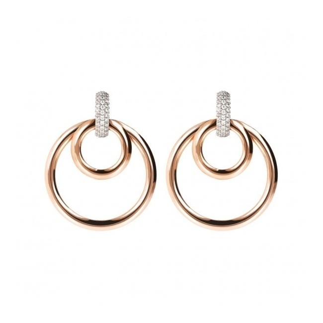 Bronzallure double circle rosè earrings with pavè WSBZ01676 W
