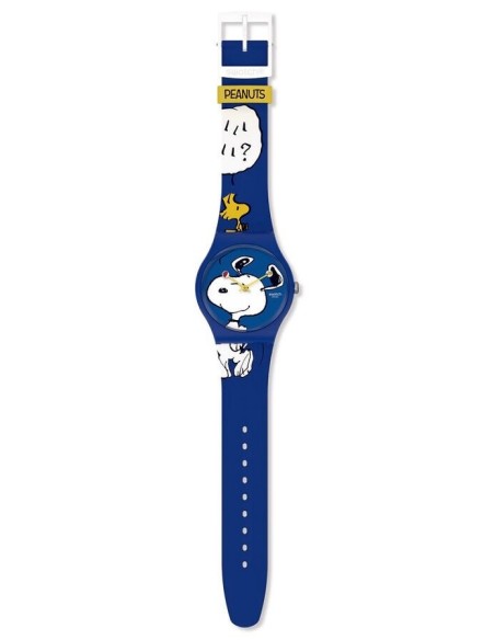 Swatch Peanuts Hee Hee Hee blue watch SO29Z106