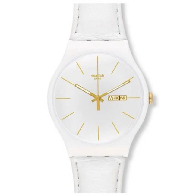 Orologio Swatch New Gent White Character in pelle bianco SUOW703
