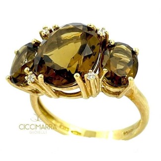 Kiara ring in yellow gold with cognac quartz and diamonds KLID1957