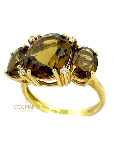 Anello Kiara in oro giallo con Quarzi cognac e Diamanti  KLID1957