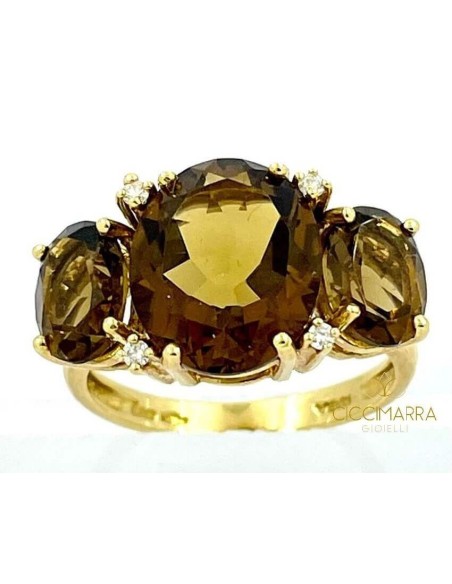 Kiara ring in yellow gold with cognac quartz and diamonds KLID1957