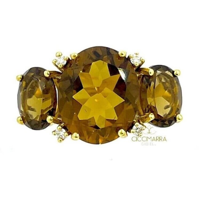 Kiara-Ring aus Gelbgold mit Cognacquarz und Diamanten KLID1957