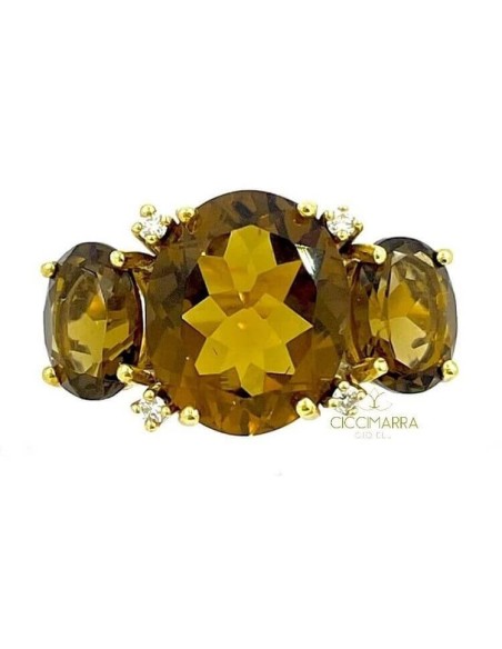 Kiara ring in yellow gold with cognac quartz and diamonds KLID1957