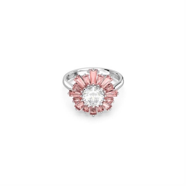 Rhodium-plated Swarovski Sunshine pink and white ring - 5642973