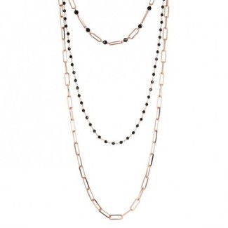 Bronzallure rosé Dreireihiger Rosenkranz mit schwarzen Steinen WSBZ01881.BS