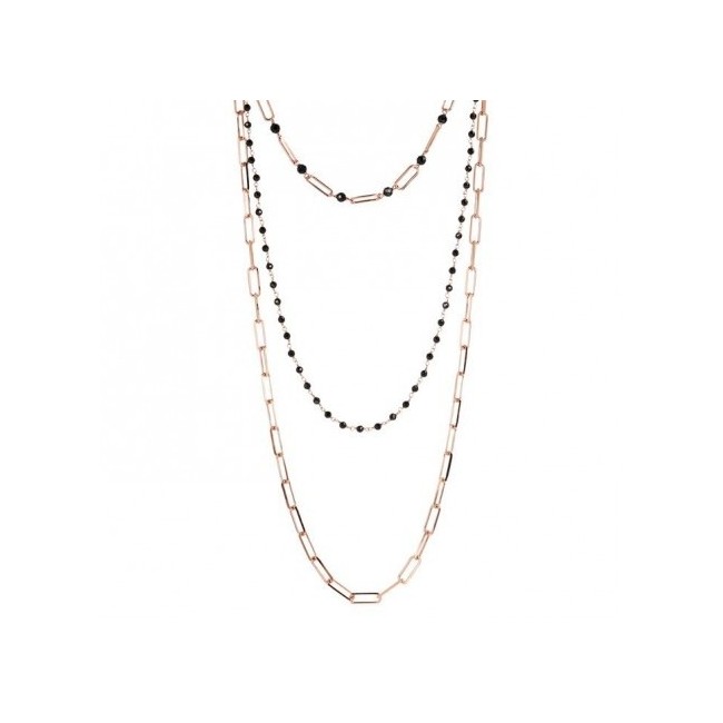Bronzallure rosé three-strand rosary necklace with black stones WSBZ01881.BS