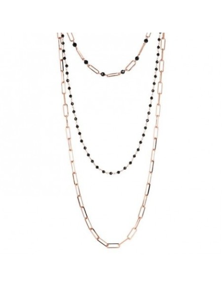 Bronzallure rosé Dreireihiger Rosenkranz mit schwarzen Steinen WSBZ01881.BS