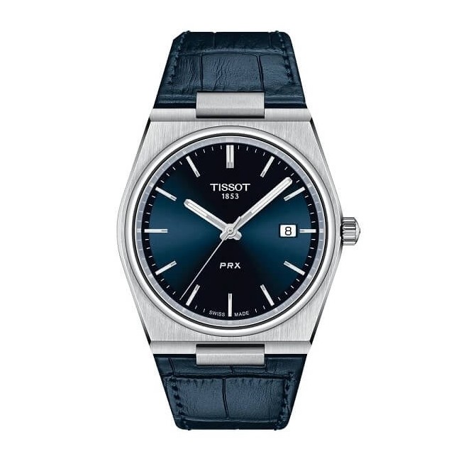 Tissot PRX Uhr blaues Lederarmband T1374101604100