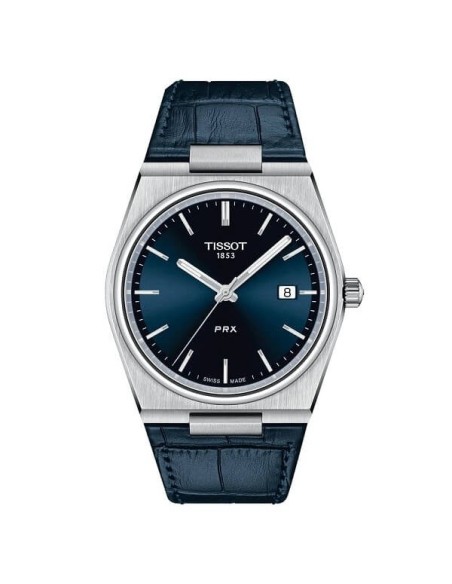 Tissot PRX watch blue leather strap T1374101604100