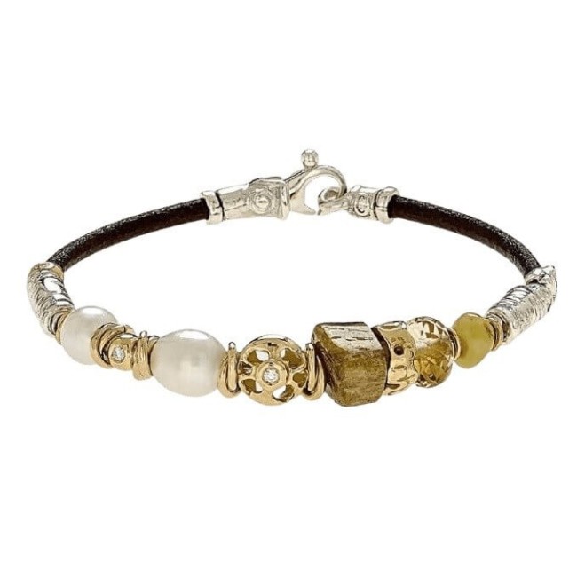 Misani bracelet with gold, diamonds, tourmaline, quartz and amber