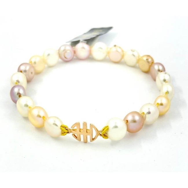 Bracciale Mimì elastica con logo in oro rosa Multicolor - B040R04
