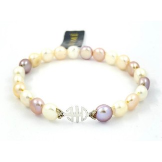 Bracciale Mimì elastica con logo in oro bianco Multicolor - B040B04