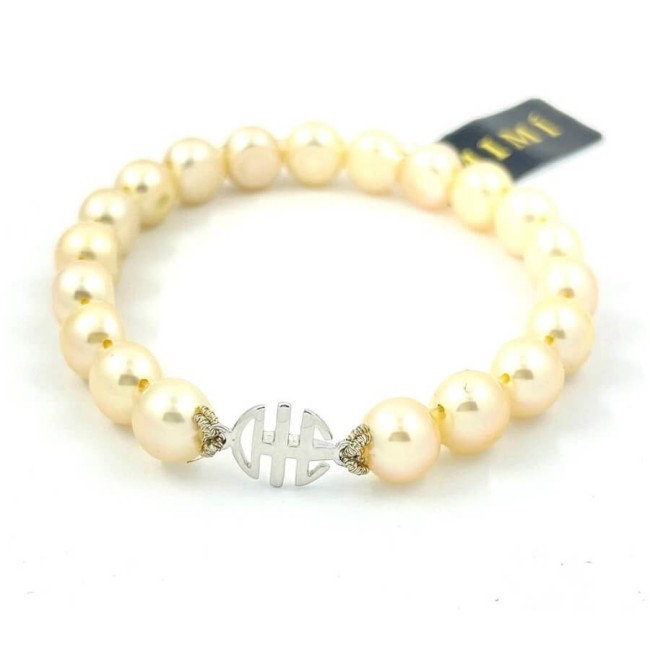 Elastisches Mimì-Armband mit cremeweißem Goldlogo - B040B02-B