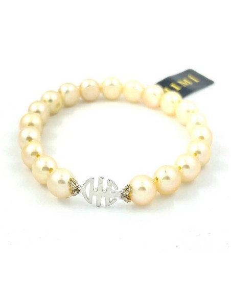 Elastisches Mimì-Armband mit cremeweißem Goldlogo - B040B02-B