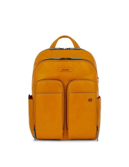Piquadro Yellow leather backpack Blue Square line CA5574B2V / SA