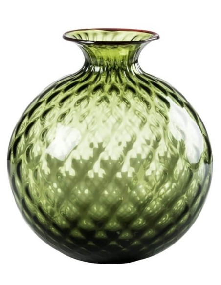 Venini Monofiore Balloton medium green vase with red thread 100.18VM