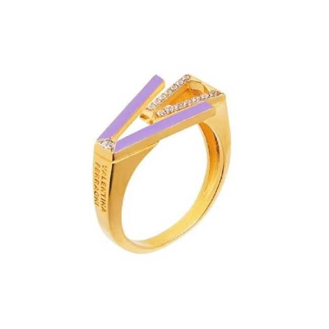 Valentina Ferragni Mia Lillac goldener Ring mit Zirkonen und lila Emaille