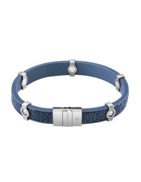 Bracciale uomo Salvini Ray in argento e pelle di razza blu  20073496
