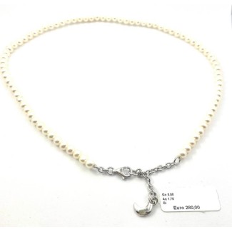 Elastic white Mimì pearl necklace with Moon - C0M026A1
