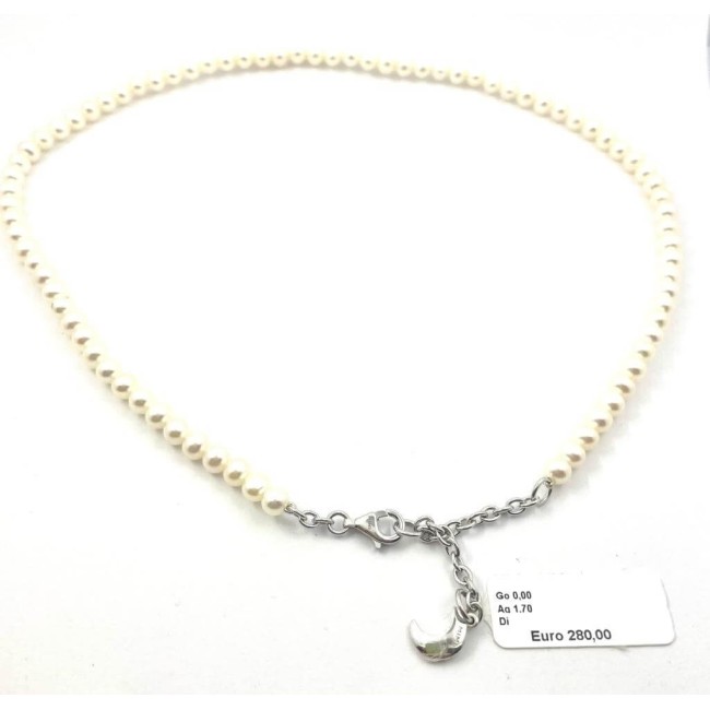 Elastic white Mimì pearl necklace with Moon - C0M026A1