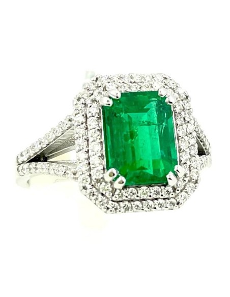 Two carat Colombian Emerald ring in gold and diamonds