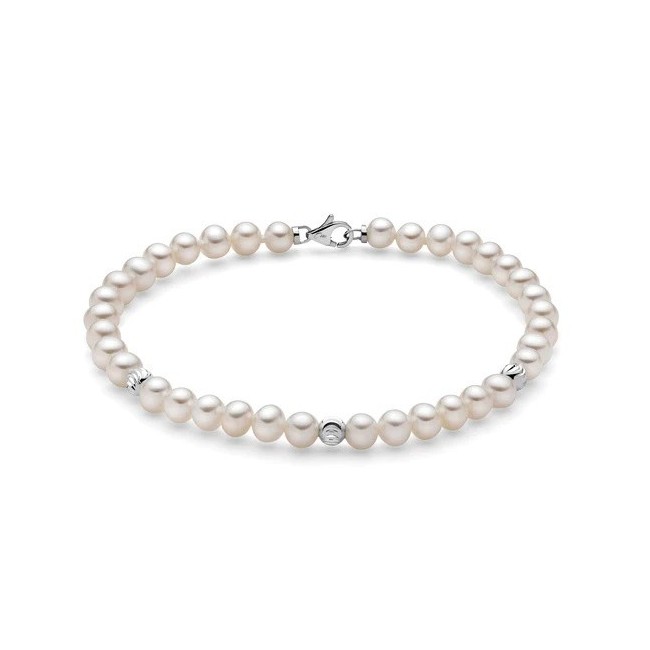 Miluna bracelet in white pearls and 5mm gold boule PBR3370