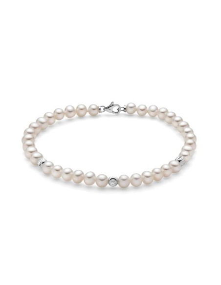 Miluna Armband aus weißen Perlen und 5 mm Goldkugel PBR3370