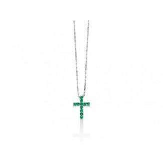 Miluna Halskette aus Weißgold mit Kreuz und Smaragden - CLD4261