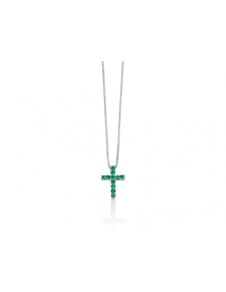 Miluna Halskette aus Weißgold mit Kreuz und Smaragden - CLD4261