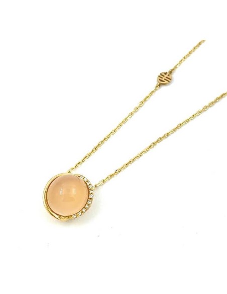 Mimì Abbracci Halskette aus Roségold mit rosa Chalcedon und Diamanten