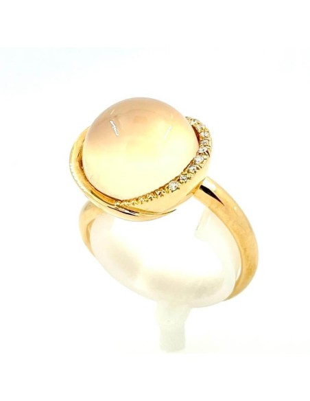 Mimì Abbracci Ring aus Roségold mit rosa Chalcedon und Diamanten