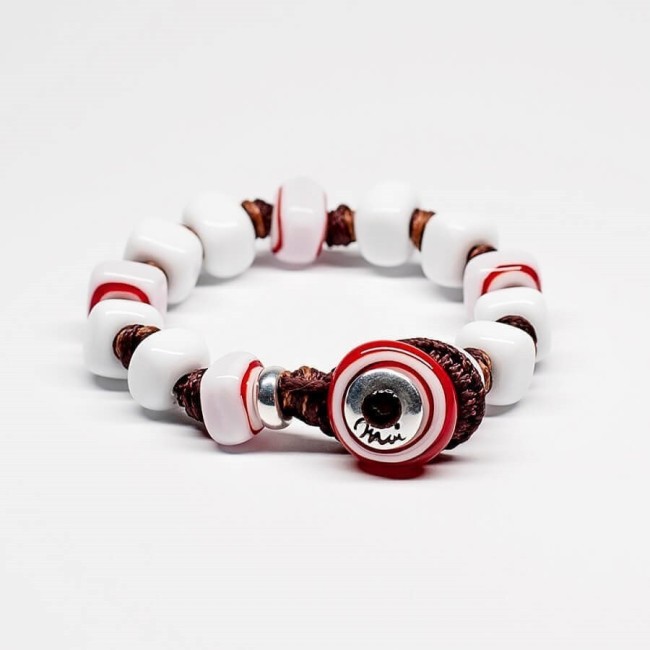 Bracciale Moi Walter con pietre in vetro bianco e striature rosse unisex