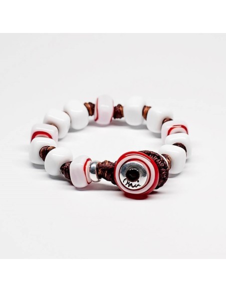 Bracciale Moi Walter con pietre in vetro bianco e striature rosse unisex
