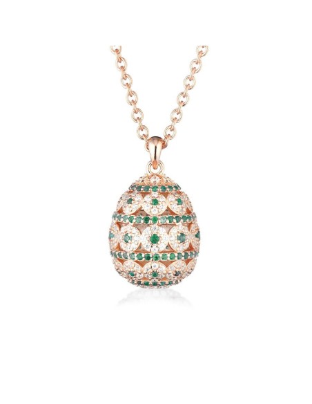 Collana uovo Tsars Alexadra rosè con pietre verdi e bianche