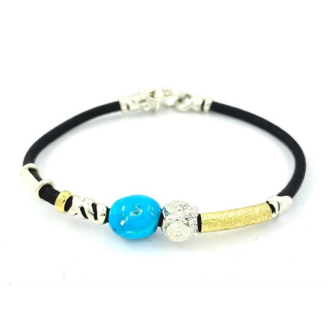 Misani Accenti jewelry bracelet in leather with gold, silver and turquoise