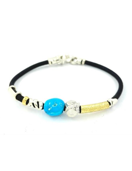 Bracciale Misani gioielli Accenti in cuoio con oro, argento e Turchese