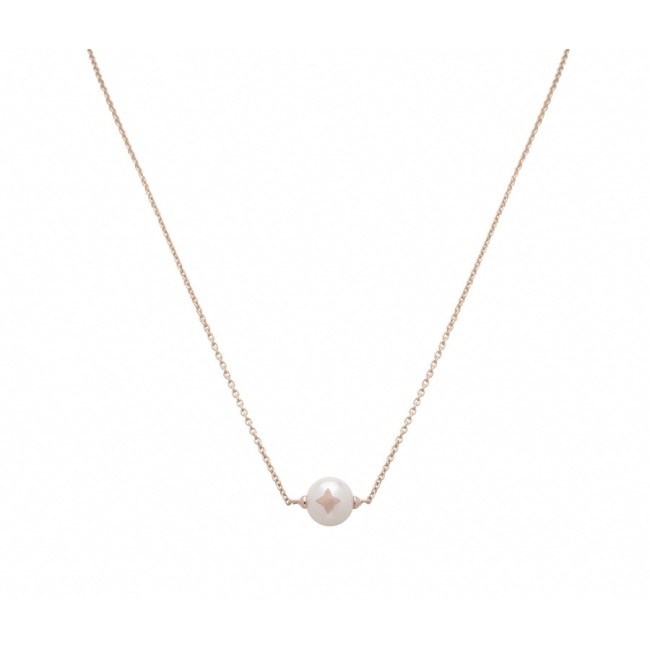 Mimi Les Lulu white pearl necklace with rose gold star P23VLK1-80S