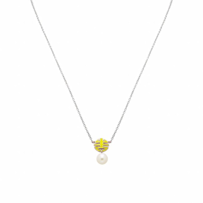 Mimi OgniBene Halskette aus Silber mit gelber Emaille und Perle – P23VOKGL1-42