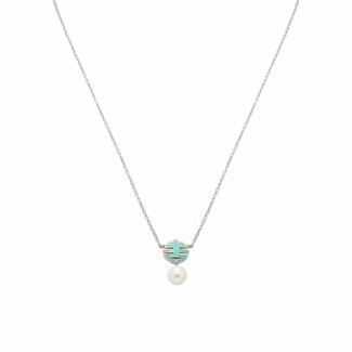 Mimi OgniBene necklace in silver with green enamel and pearl - P23VOKVR3-42