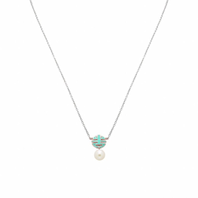 Mimi OgniBene necklace in silver with green enamel and pearl - P23VOKVR3-42