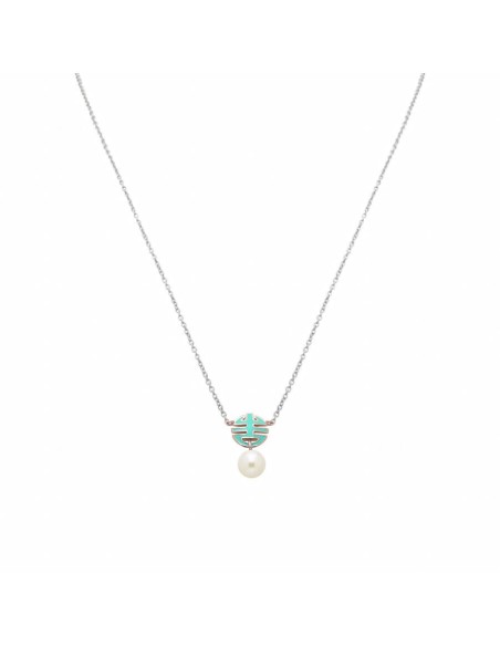 Mimi OgniBene necklace in silver with green enamel and pearl - P23VOKVR3-42